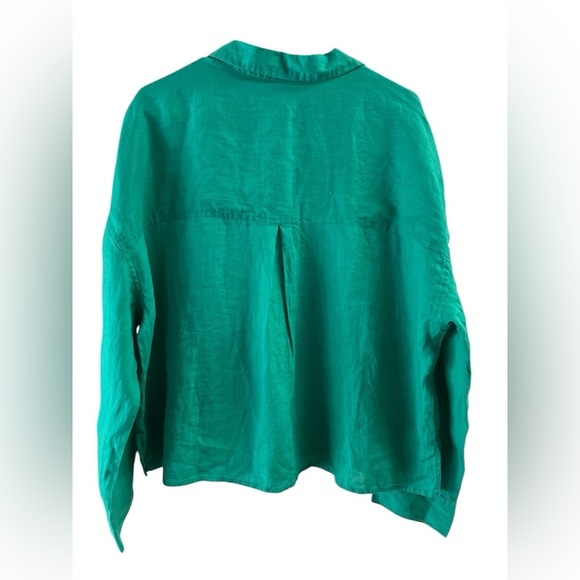 Green long sleeve linen button down blouse - Picture 4 of 4